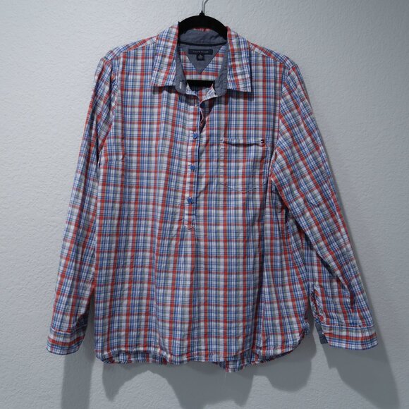 Tommy Hilfiger Womens Plaid 1/2 Button Up Long Sleeve Roll Up 3/4 Sleeve Blouse - Picture 5 of 17